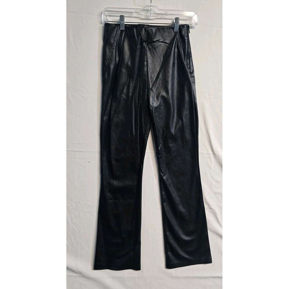 Zara Women's Faur Leather Pants Wide Leg Black Small